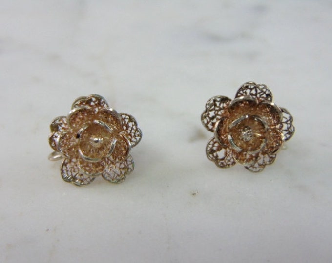 Womens Vintage Estate Sterling Silver Flower Earrings 2.7g E2246