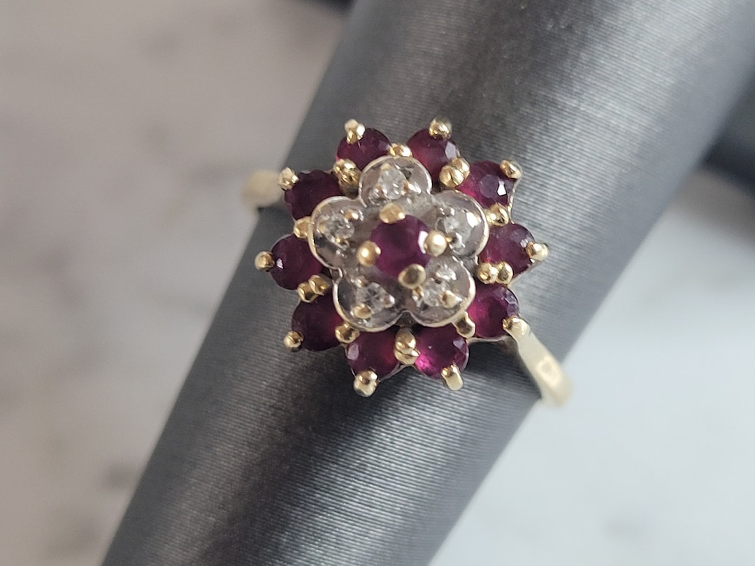 Womens Vintage Estate 14k Yellow Gold Ruby & Diamond Ring 3.1g E6795 - Etsy