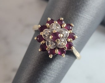 Womens Vintage Estate 14k Yellow Gold Ruby & Diamond Ring 3.1g E6795