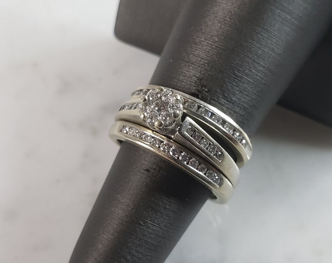 Womens Vintage Estate 10K White Gold Diamond Ring Set 7.3g, E6284