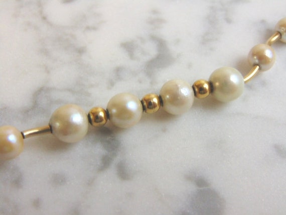 Womens Vintage Estate 10K Gold Pearl Bracelet 10.… - image 3