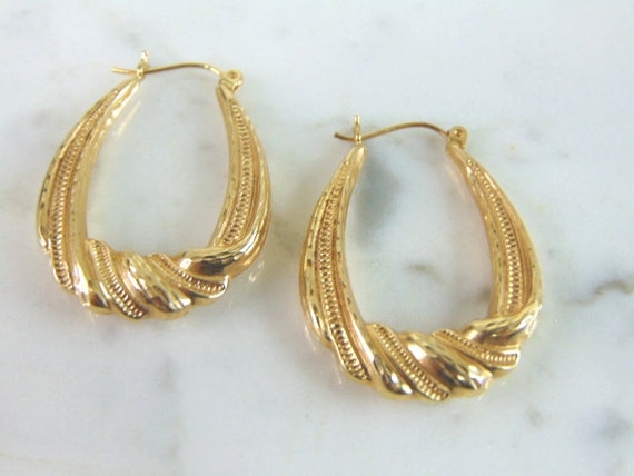 Womens Vintage Estate 14K Yellow Gold Hoop Earrin… - image 3