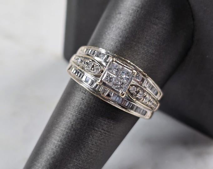 Womens Vintage Estate 14K White Gold Diamond Ring 6.2g E3192