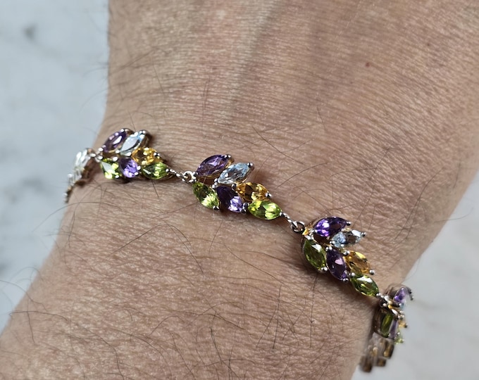 Womens Sterling Silver Multi Stone Anklet Bracelet, 9.2g E833