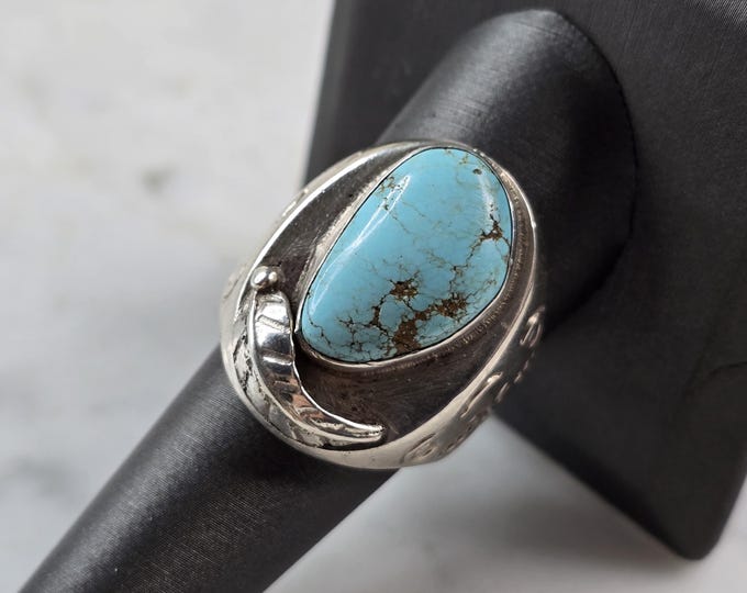 Mens Vintage Sterling Silver Southwestern Turquoise Ring 23.9g E5556