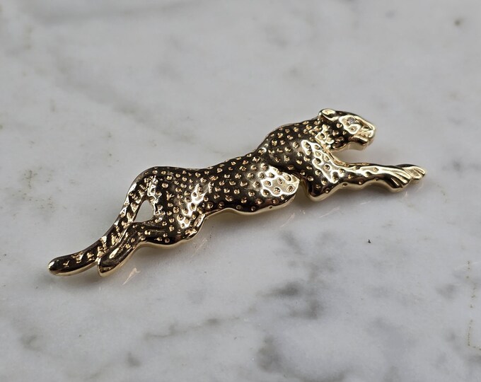 Womens Vintage Estate 14K Yellow Gold Cheetah Cat Brooch 9.2g E5500