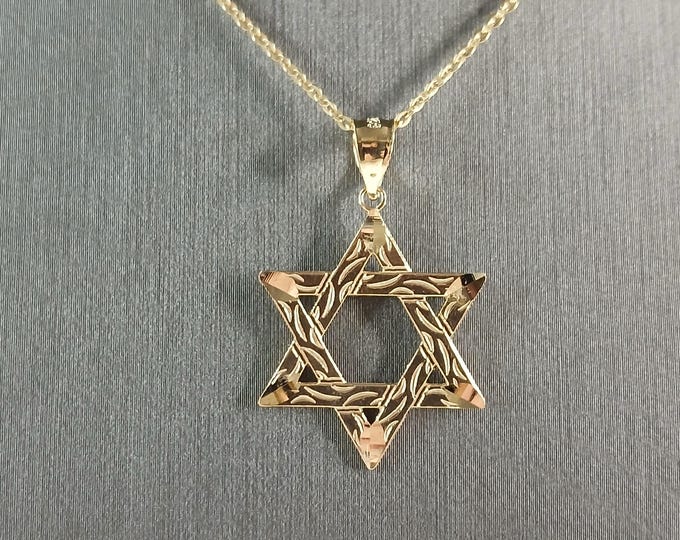 Sterling Silver Gold Tone Jewish Judaica Star of David Pendant, 2.7g E3792