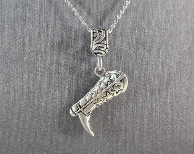 Womens Estate Sterling Silver Western Cowboy Boot Pendant Necklace 7.2g E3876