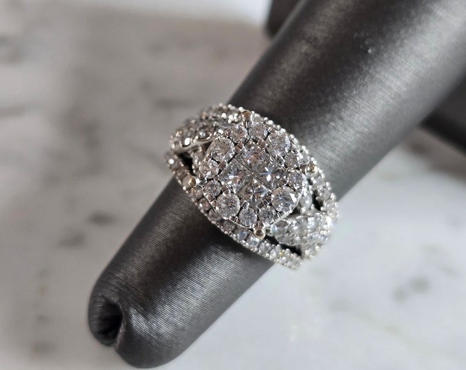 Womens Vintage Estate 14K White Gold Diamond Ring 7.2g E7225