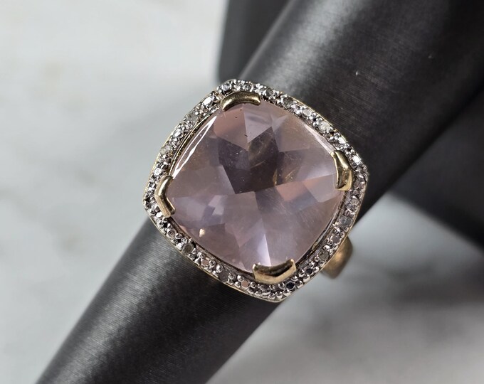 Womens Sterling Silver Gold Tone Modernist Pink Quartz Ring 9.1g E6105