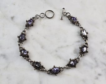 Womens Vintage Estate Sterling Silver Amethyst Bracelet 10.4g E4165