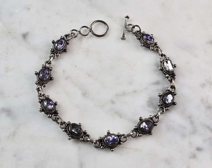Womens Vintage Estate Sterling Silver Amethyst Bracelet 10.4g E4165