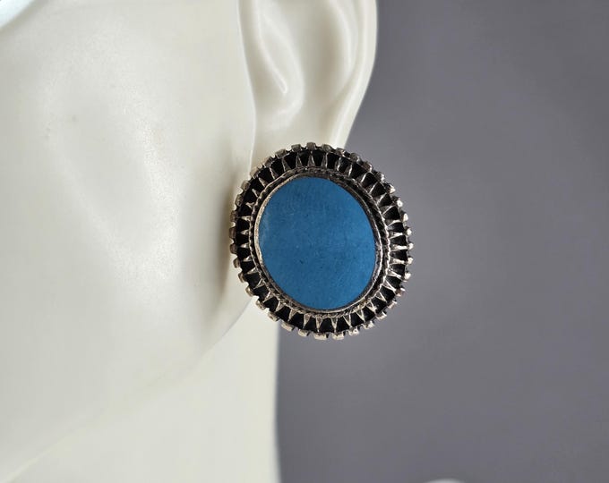 Womens Estate Sterling Silver Modernist Turquoise LEX Earrings 9.2g E3542