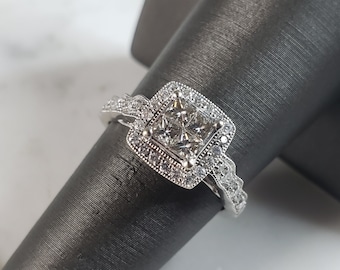 Womens Vintage Estate 14k White Gold Diamond Engagement Ring 3.9g E1107