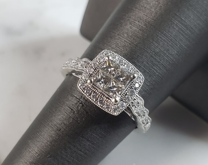 Womens Vintage Estate 14k White Gold Diamond Engagement Ring 3.9g E1107