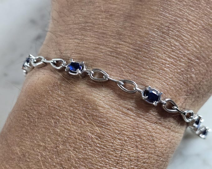 Womens Vintage Estate Sterling Silver Sapphire Modernist Bracelet 10.1g E7141