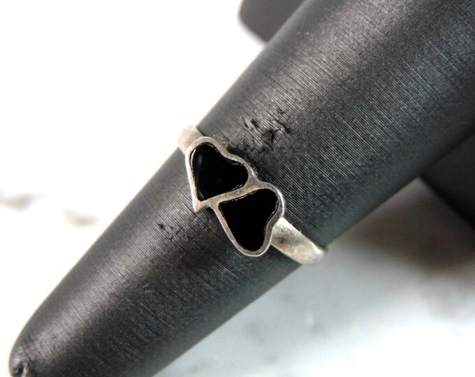 Womens Vintage Estate Sterling Silver Double Heart Ring 1.4g E6318