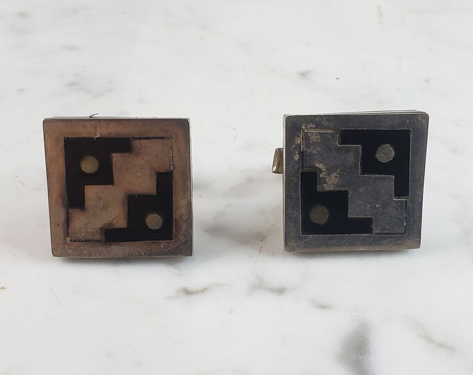 Mens Vintage Estate Sterling Silver Modernist Cufflinks 17.1g E6480