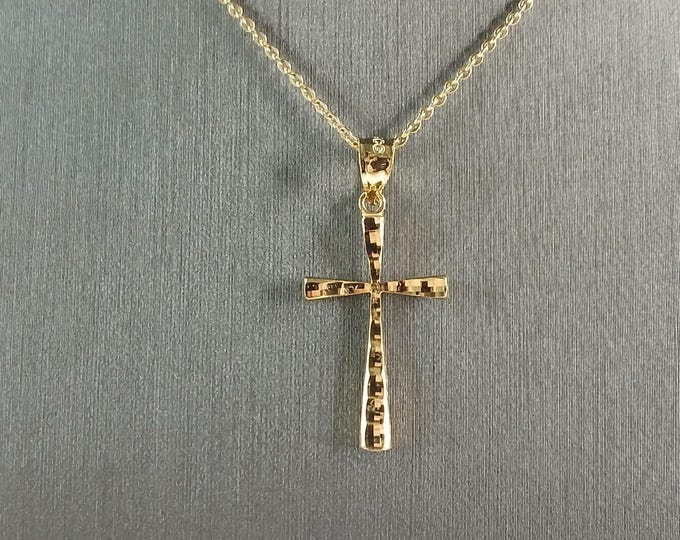 Womens Sterling Silver Gold Tone Religious Cross Necklace 2.6g E6398