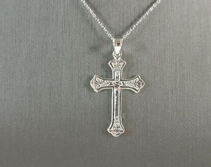 Womens Sterling Silver Religious Cross Pendant Necklace 3.7g E4996