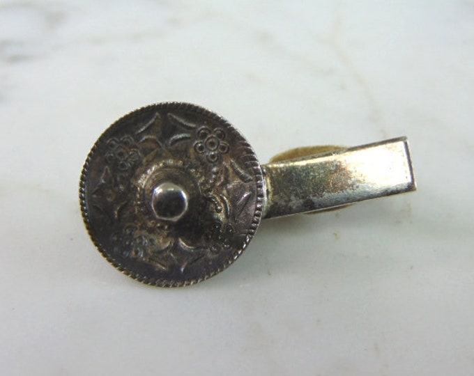 Mens Vintage Estate Sterling Silver Sombrero Tie Clip 4g E2426