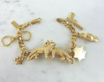 Womens Vintage Estate 14k Gold Police Dog Charm Bracelet 31.6g  E4042