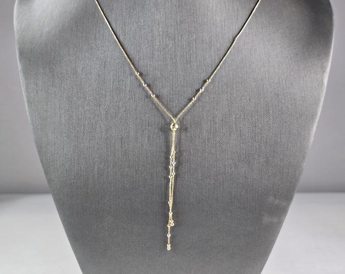 Womens Vintage Estate 14K Yellow White Gold Beaded Tassle Necklace 3.6g E4927