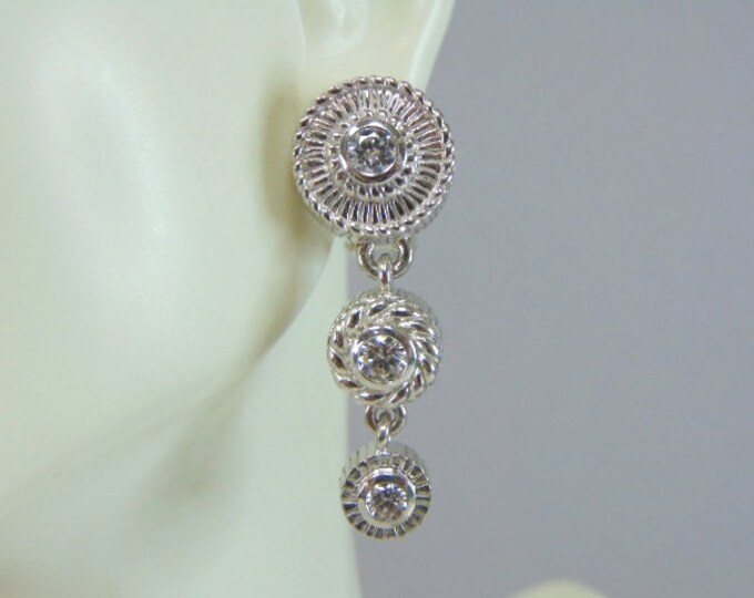 Womens Vintage Estate Sterling Silver CZ Dangle Earrings 14.6g E5901