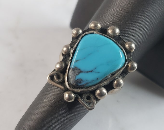 Womens Vintage Estate Sterling Silver Southwestern Turquoise Ring 10.1g E6165