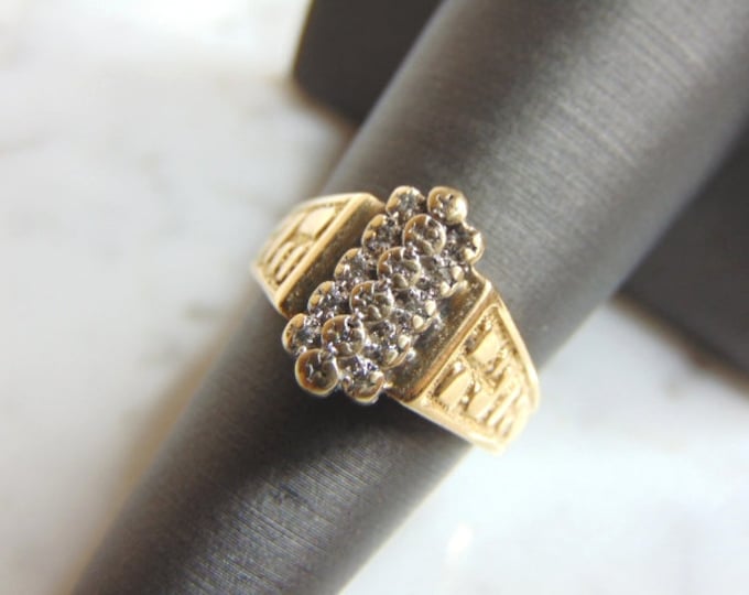 Womens Vintage Estate 10K Yellow Gold & Diamond Cluster Designer BOGO Ring 4.2g E2362