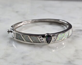 Womens Sterling Silver Modernist Opal Bangle Bracelet 20.0g E1902