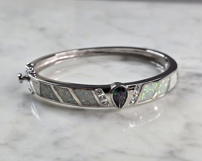 Womens Sterling Silver Modernist Opal Bangle Bracelet 20.0g E1902