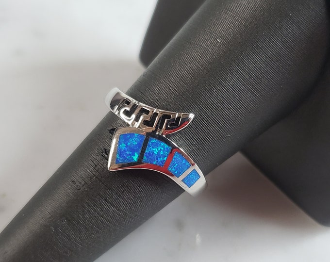 Womens Estate Sterling Silver Modernist Blue Opal Ring 3.5g E1708