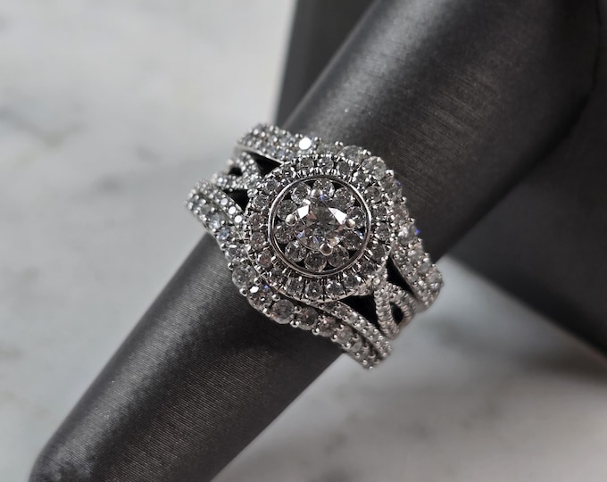 Womens Vintage Estate 14K White Gold Diamond Ring, 10.7g E7162