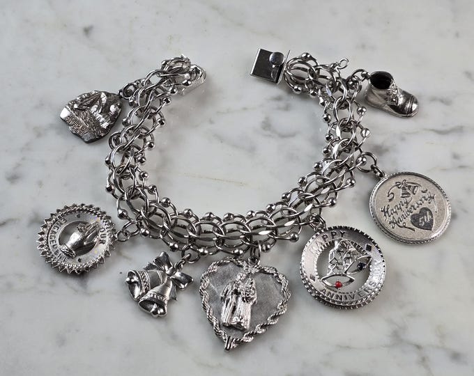 Womens Vintage Estate Sterling Silver Charm Bracelet 57.6g E6767