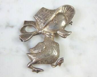 Womens Vintage Estate Sterling Silver Duck Brooch 7.4g E2699