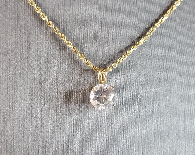 Womens Vintage Estate 14K Gold Necklace w/ CZ Pendant 3.5g #E3631