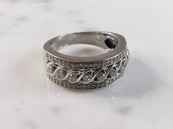 Womens Vintage Estate 10k White Gold Diamond Ring… - image 4