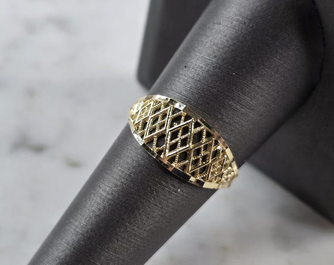 Womens 10K Yellow Gold Modernist Filigree Ring 1.2g E856