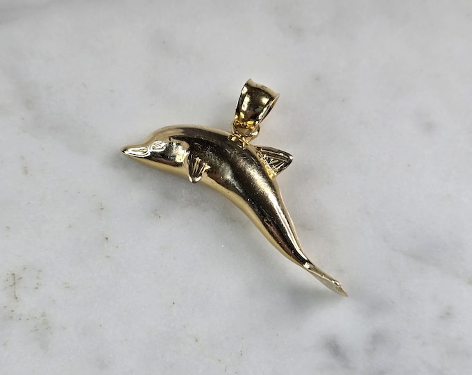 Womens Vintage Estate 14K Yellow Gold Dolphin Pendant 3.3g E1461