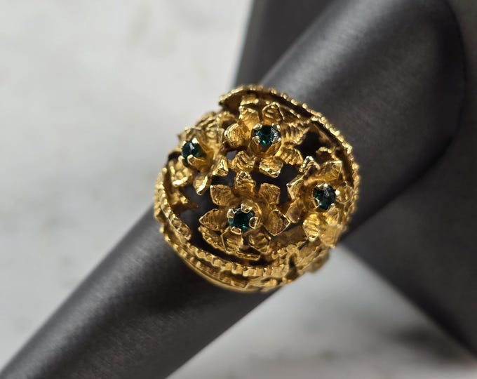 Womens Vintage Estate 18K Yellow Gold Emerald Ring 8.1g  #E5512