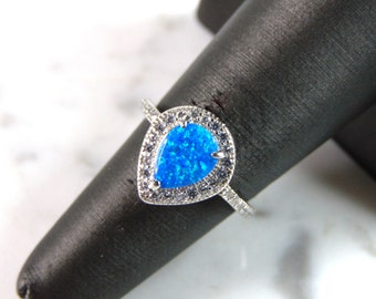 Womens Estate Sterling Silver Modernist Blue Opal Ring 2.9g E1403