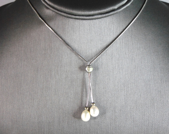 Womens Vintage Estate Sterling Silver Modernist Faux Pearl Necklace 5.9g E6046