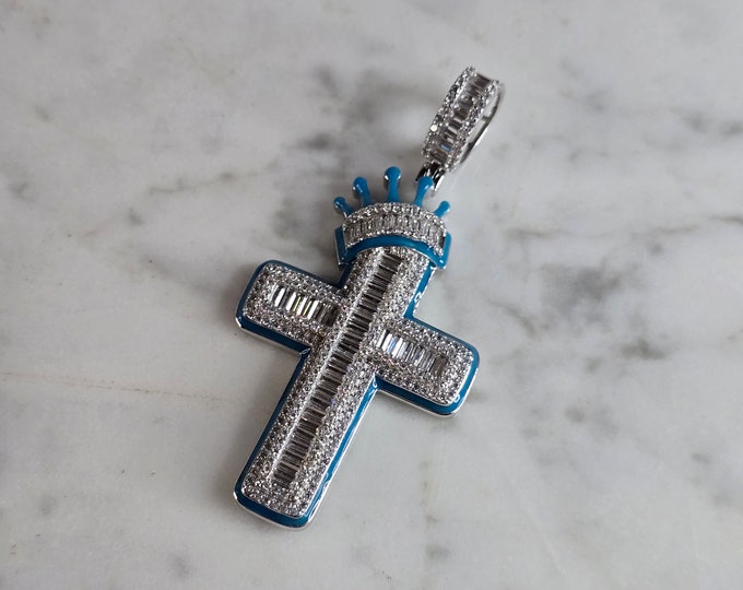 Vintage Estate Sterling Silver Religious CZ Cross Pendant 12.3g E7749