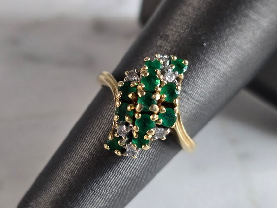 Womens Vintage Estate 14K Gold Diamond & Emerald … - image 2