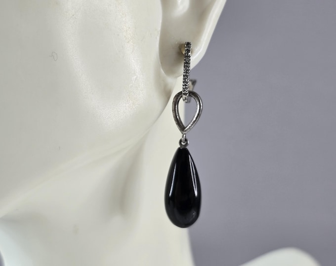 Womens Vintage Estate Sterling Silver Modernist Onyx ? Earrings 4.4g E6683