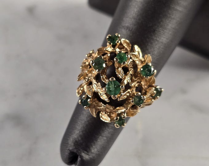 Womens Vintage Estate 14k Yellow Gold Modernist Emerald Ring 8.9g E4363