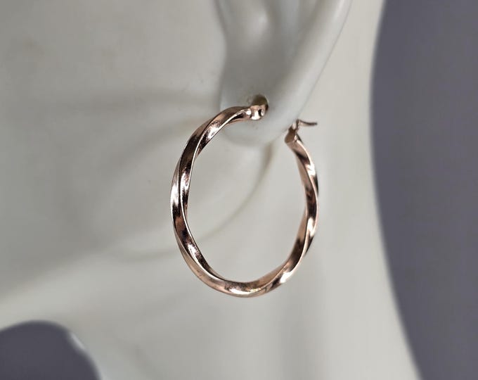 Womens Vintage Estate Sterling Silver Rose Gold Tone Hoop Earrings 2.3g E6801