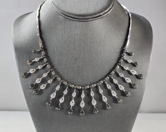 Womens Vintage Sterling Silver Victorian Style CZ Fringe Necklace 41.1g E3249