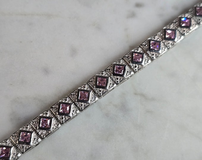 Womens Estate Sterling Silver Rose Quartz Colored Bracelet 15.7g E7769